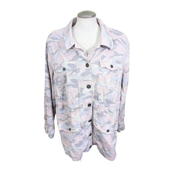 TORRID Jacket Coat Size 3 Camo Pink Gray Cinch Waist Draw String Cotton Spandex - Picture 2 of 7